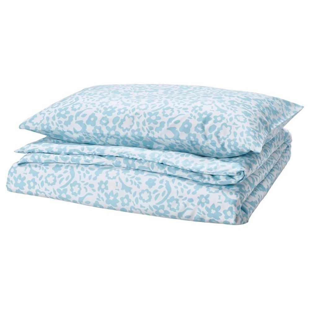 Light Blue Floral Print Duvet Cover Set Twin Size